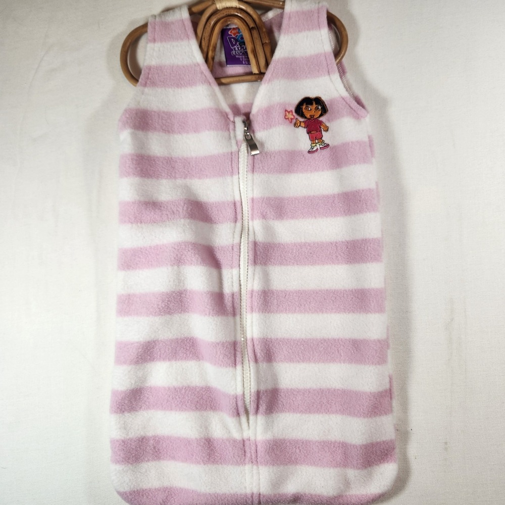 Dora the Explorer Pink White Striped Fleece Wearable Blanket Sleep Sack‎ 0-3M